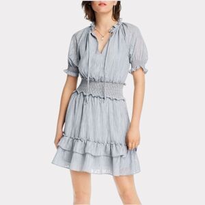 NWT Lini Meredith Dress Women S Blue Ice Smocked Ruffle Boho Cottage Chic